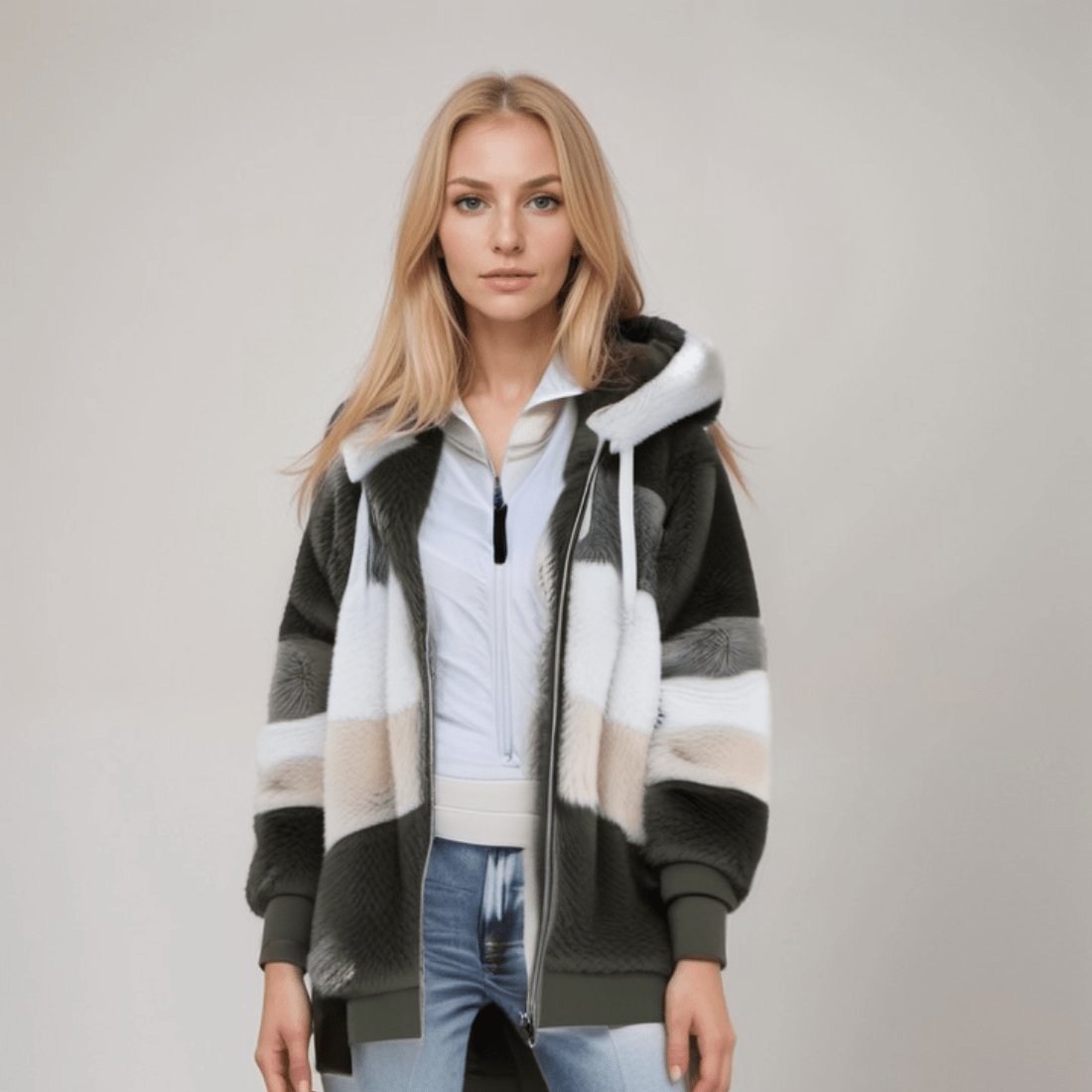 Bluza polarowa damska | zamek, regulowany kaptur