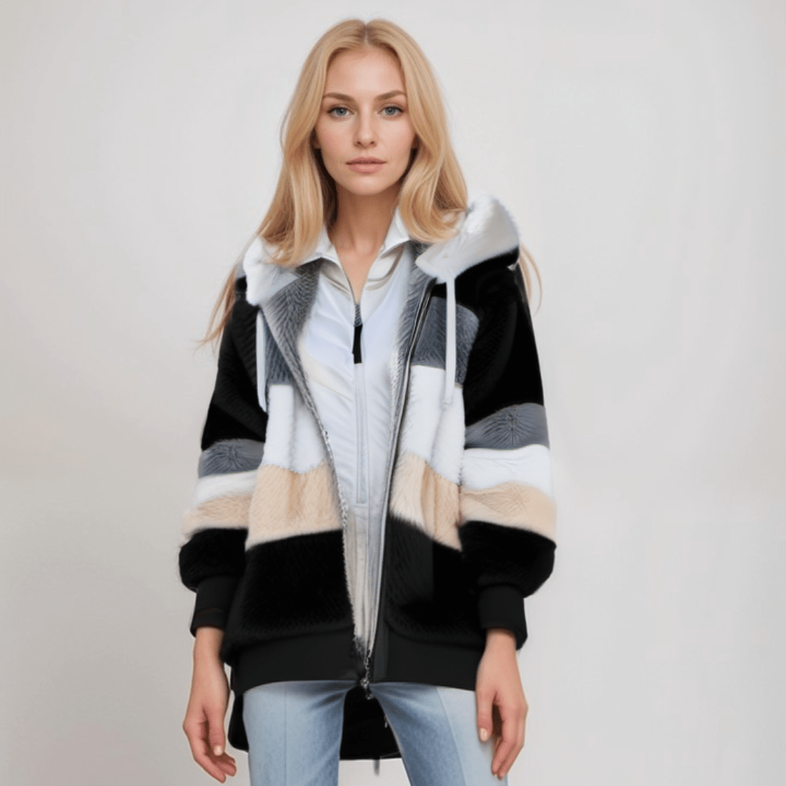 Bluza polarowa damska | zamek, regulowany kaptur