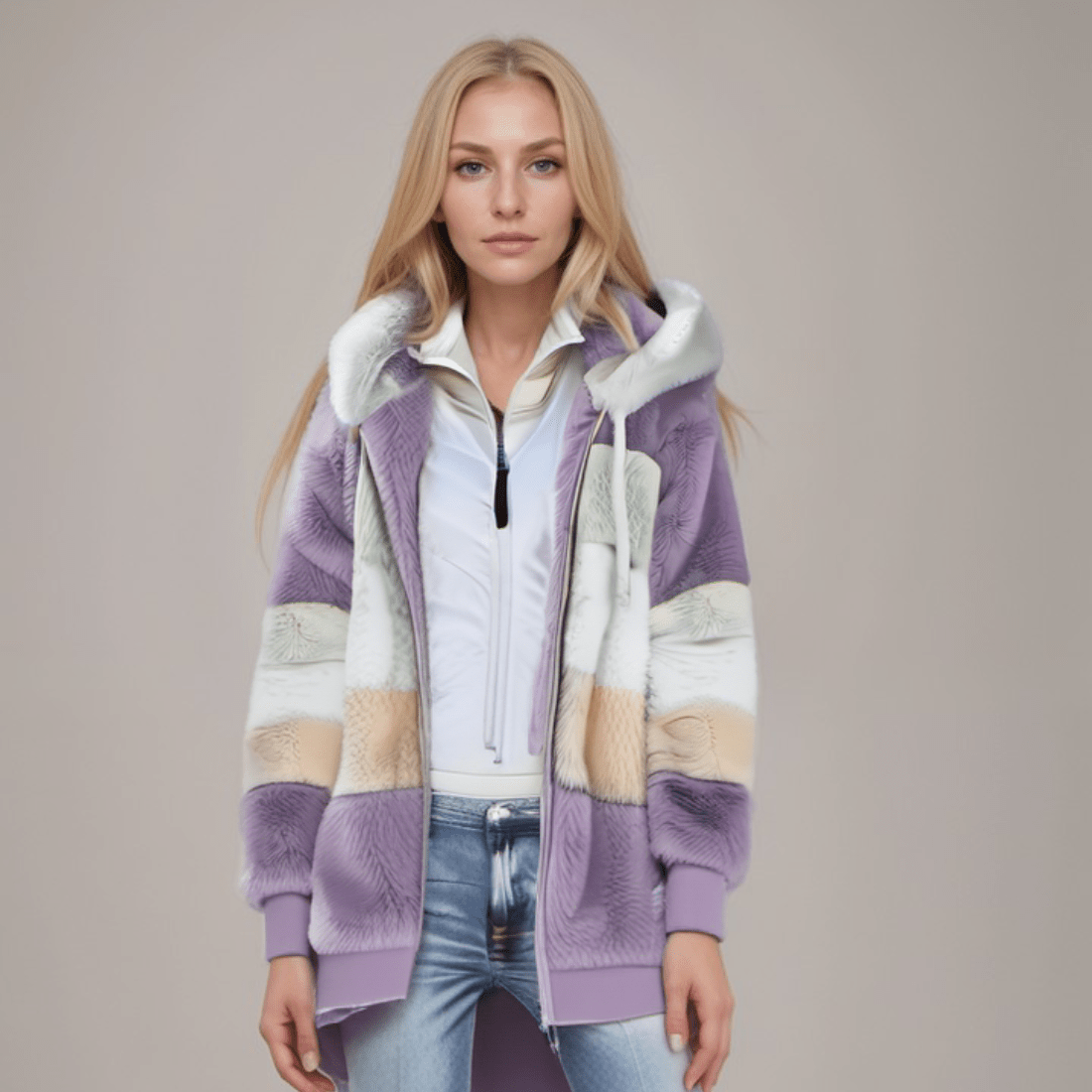 Bluza polarowa damska | zamek, regulowany kaptur