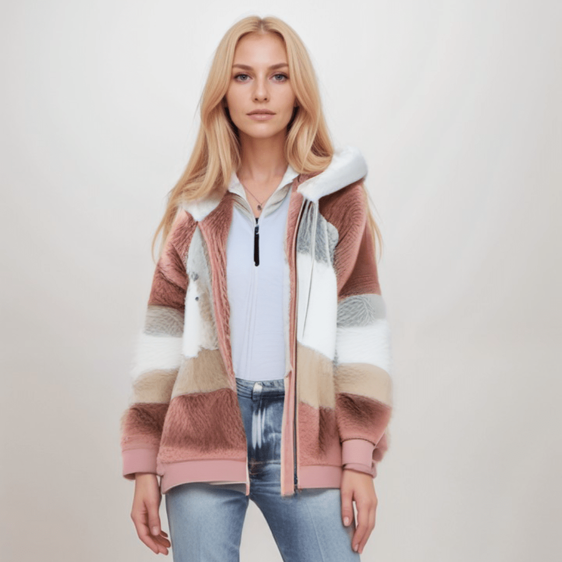 Bluza polarowa damska | zamek, regulowany kaptur