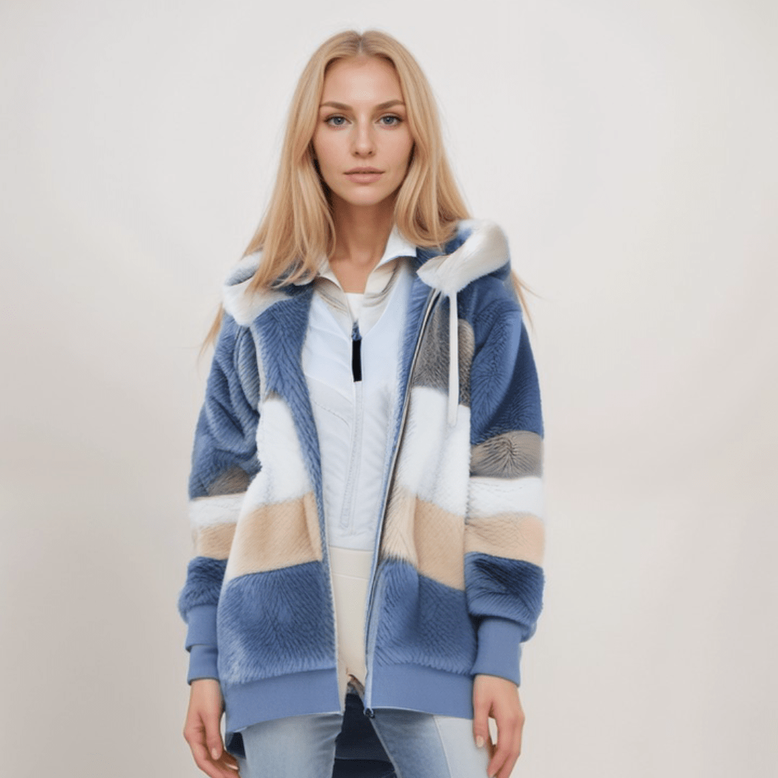 Bluza polarowa damska | zamek, regulowany kaptur