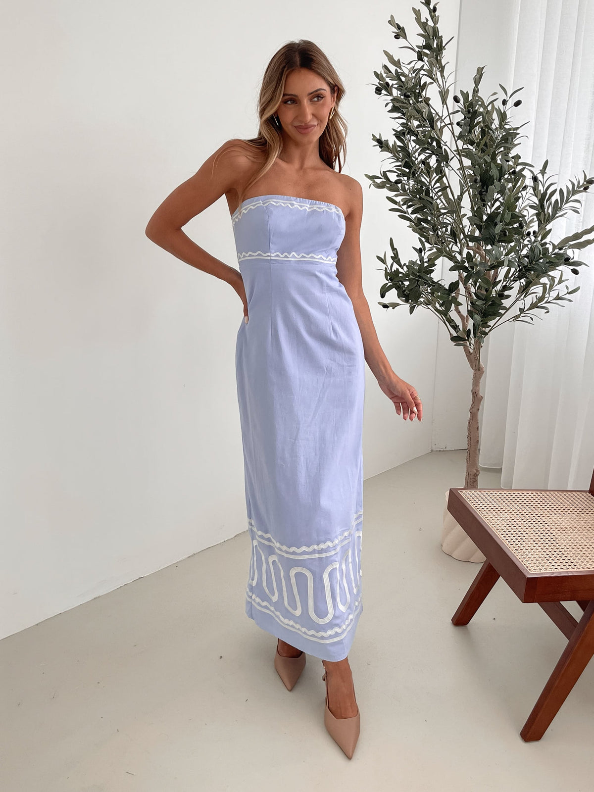 Sukienka maxi | dekolt tube, 100% bawełna