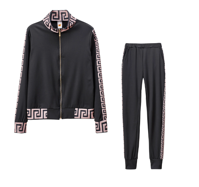 Komplet dresowy damski | Bluza z zamkiem, dekoracyjne akcenty na rękawach, pasujące spodnie | Elegancki styl casual