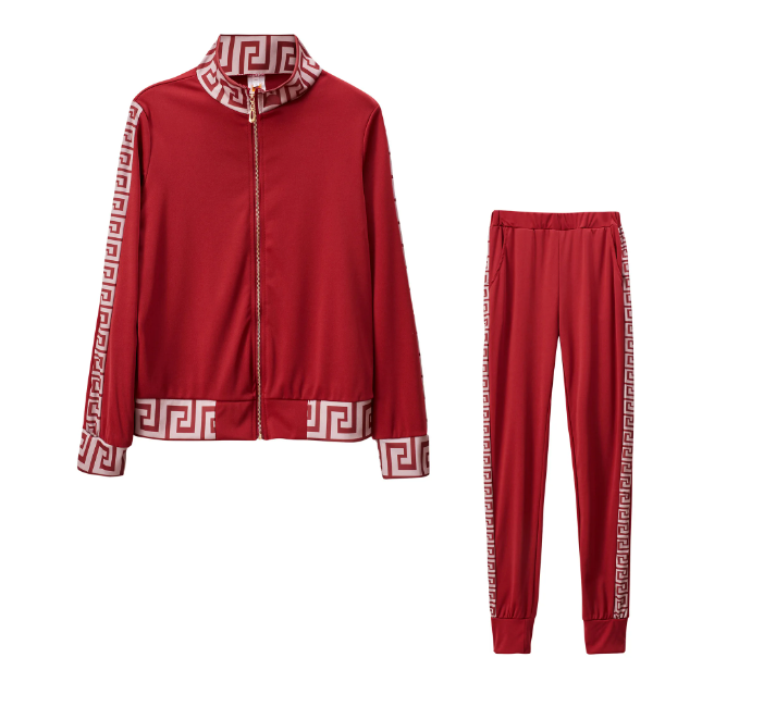 Komplet dresowy damski | Bluza z zamkiem, dekoracyjne akcenty na rękawach, pasujące spodnie | Elegancki styl casual