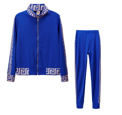 Komplet dresowy damski | Bluza z zamkiem, dekoracyjne akcenty na rękawach, pasujące spodnie | Elegancki styl casual