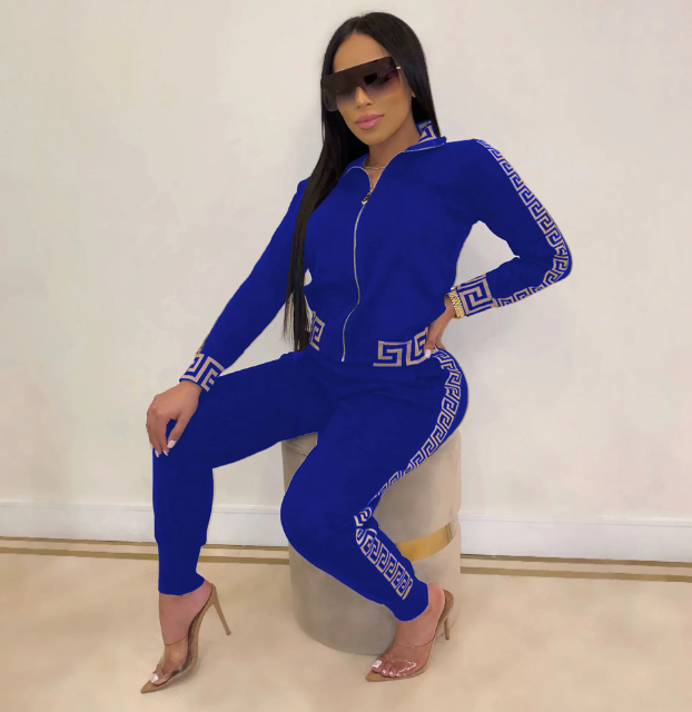 Komplet dresowy damski | Bluza z zamkiem, dekoracyjne akcenty na rękawach, pasujące spodnie | Elegancki styl casual