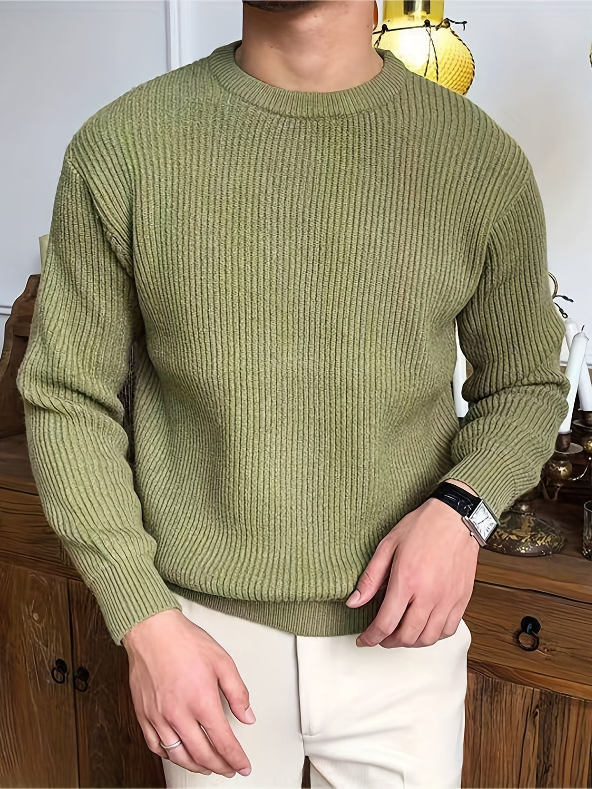 Sweter męski | wzór w warkocze, dopasowany krój