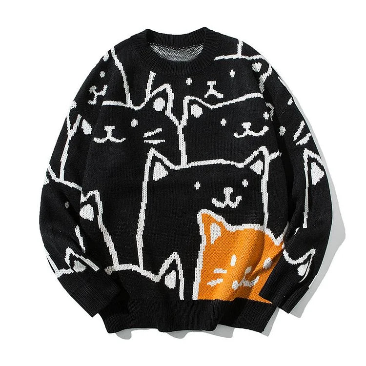 Sweter męski | motyw kota, luźny krój