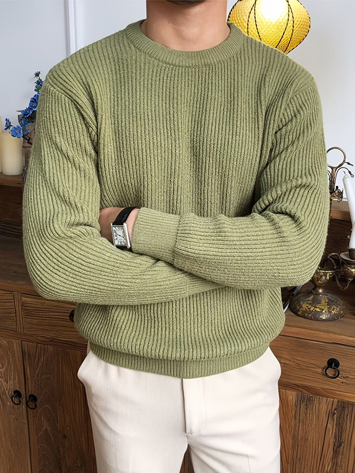 Sweter męski | wzór w warkocze, dopasowany krój