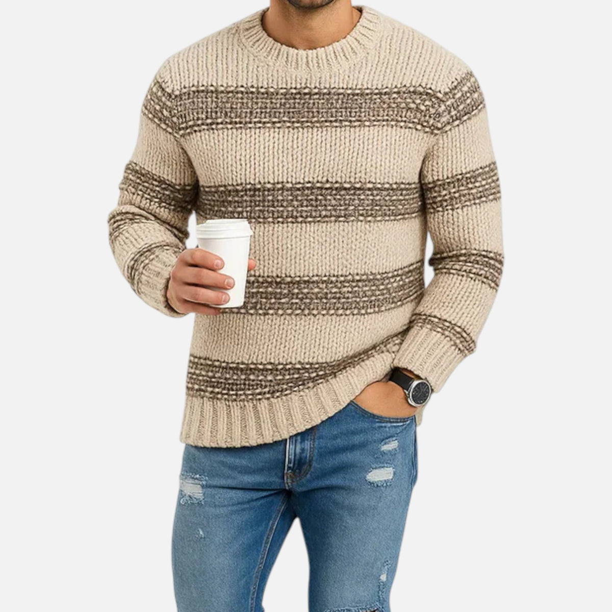 Sweter męski | zimowy, okrągły dekolt