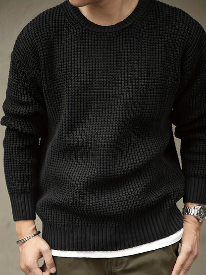 Sweter męski | teksturowana dzianina, okrągły dekolt