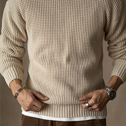 Sweter męski | teksturowana dzianina, okrągły dekolt