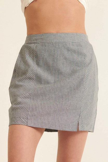 Spódnica mini w paski | tył paperbag, boczne rozcięcie