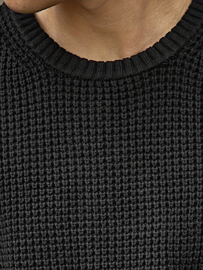 Sweter męski | teksturowana dzianina, okrągły dekolt