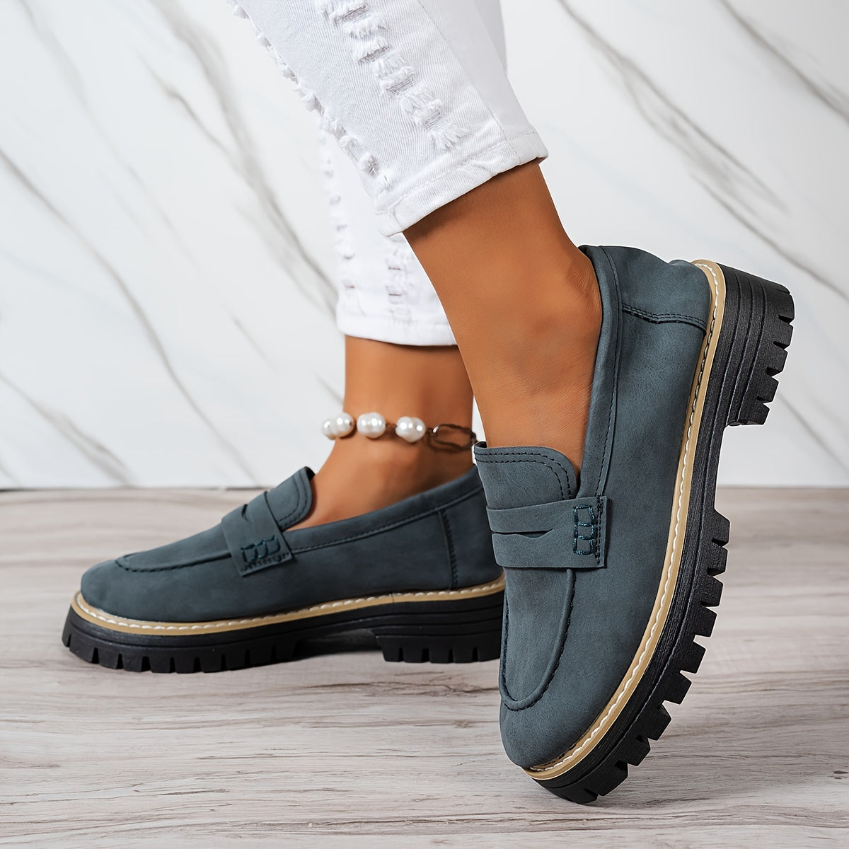 Mokasyny damskie | okrągły nosek, styl retro
