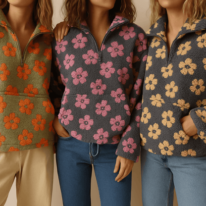 Sweter damski oversize | kwiatowy wzór, dzianina