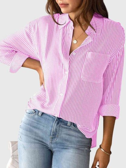 Koszula męska | wzór w paski, usztywniany kołnierzyk