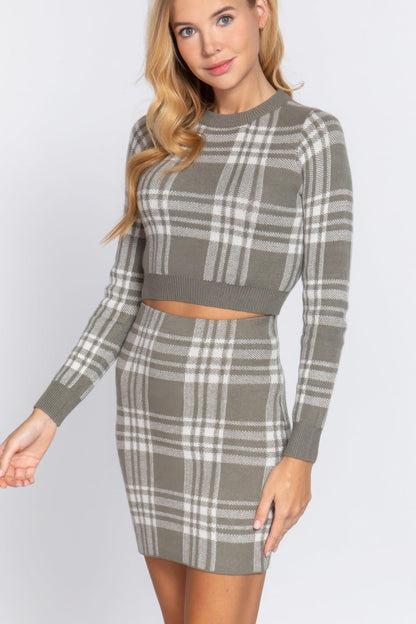 Spódnica mini swetrowa | krata jacquard