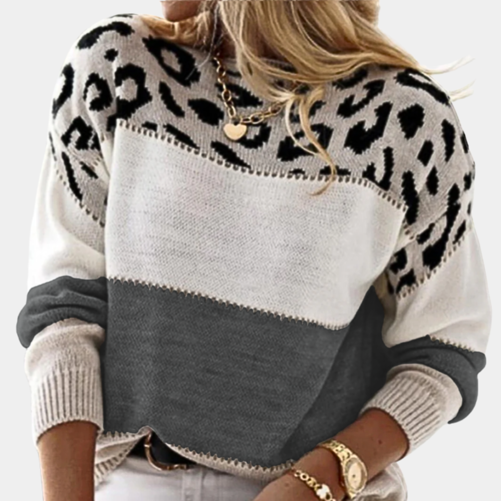Sweter damski | leopardowy wzór, długie rękawy