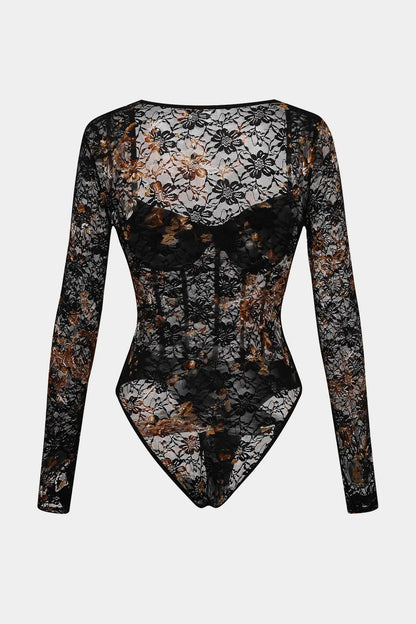 Body damskie | przezroczyste panele, detal gorsetu