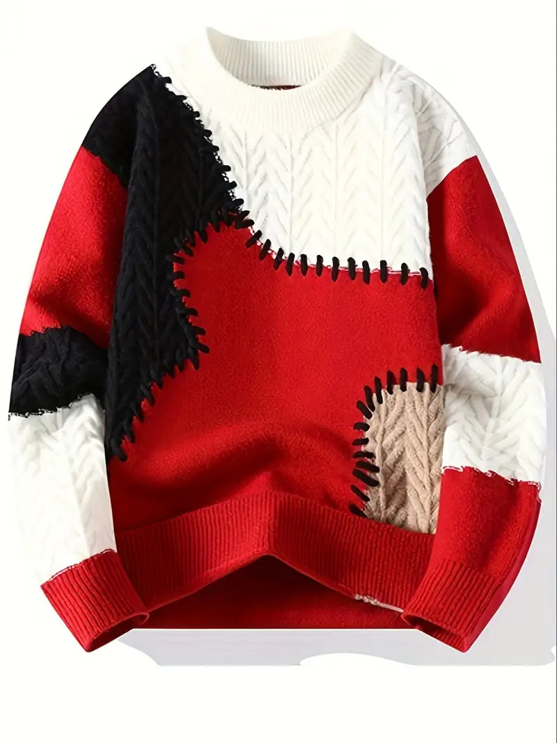 Sweter męski | wzór patchworkowy, luźny krój