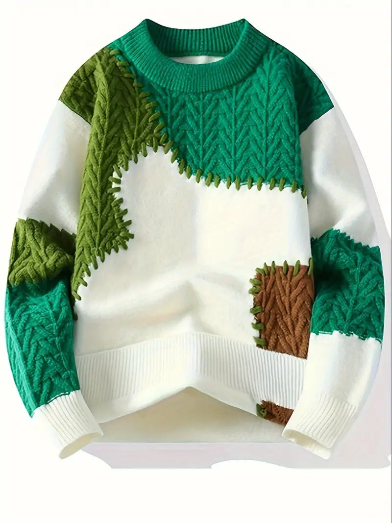 Sweter męski | wzór patchworkowy, luźny krój