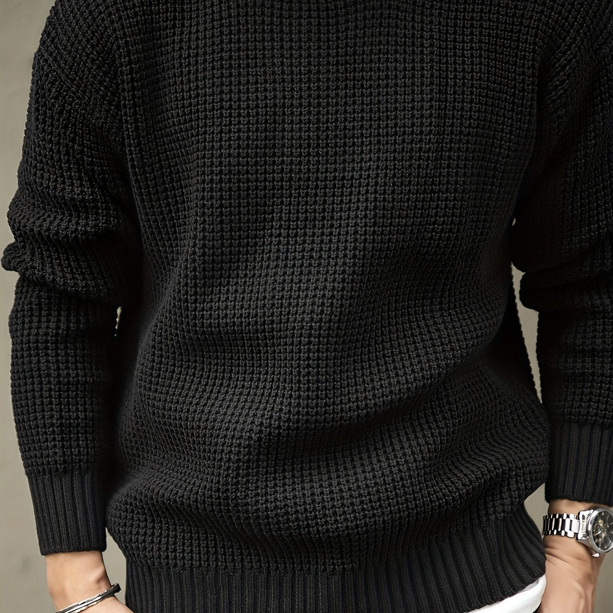 Sweter męski | teksturowana dzianina, okrągły dekolt