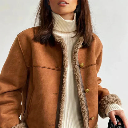 Kurtka zimowa damska | miękkie wnętrze, złote guziki