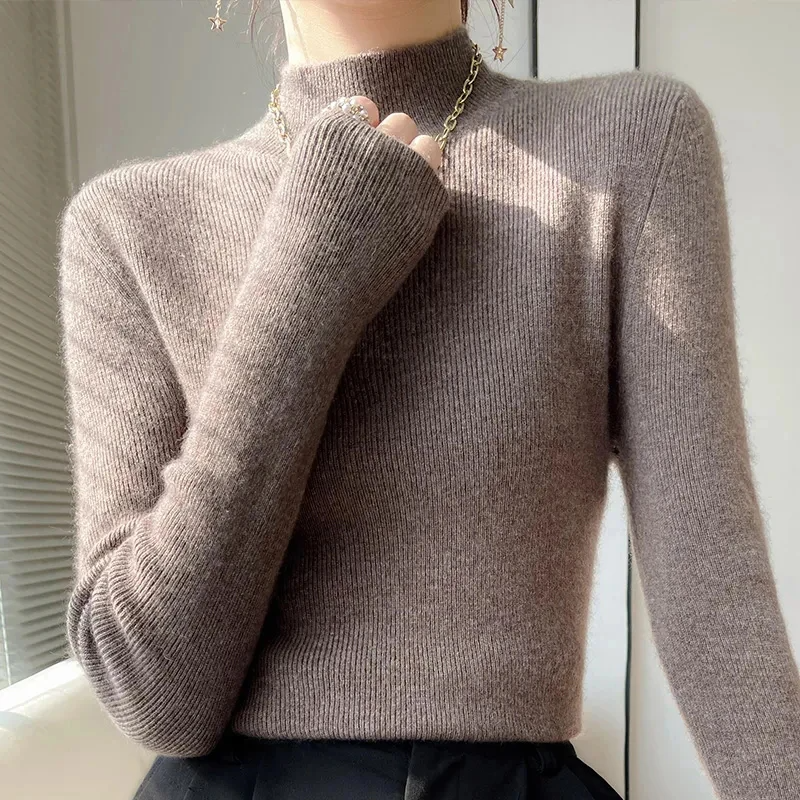 Sweter damski | golf, mieszanka wełny