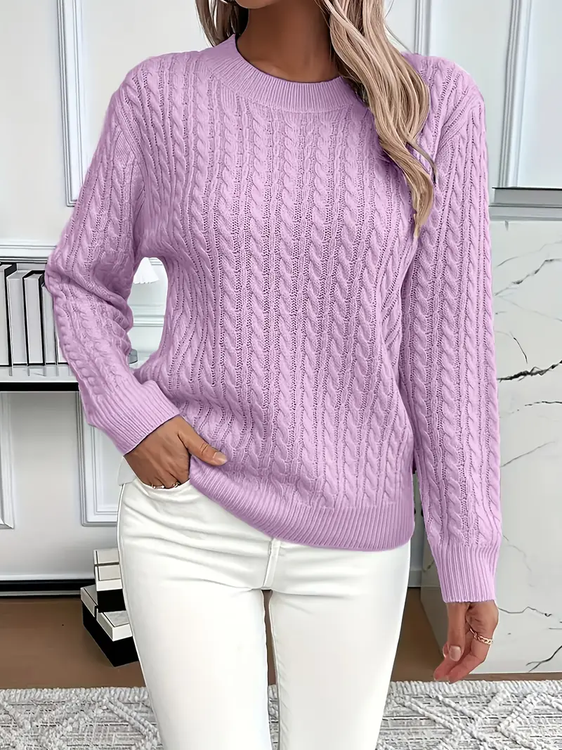 Sweter damski | wzór w warkocze, klasyczny krój