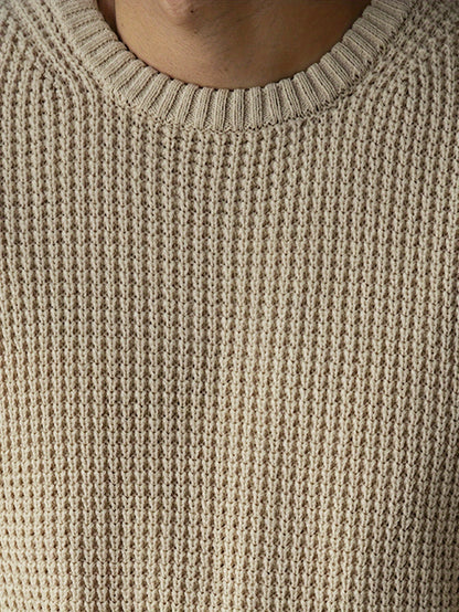 Sweter męski | teksturowana dzianina, okrągły dekolt