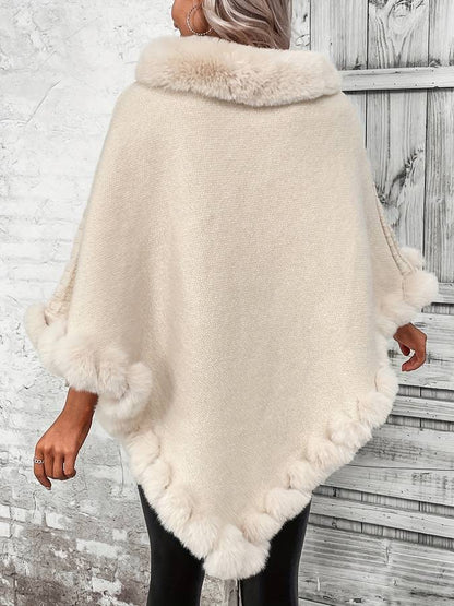 Poncho damskie | wykończenie z futerka