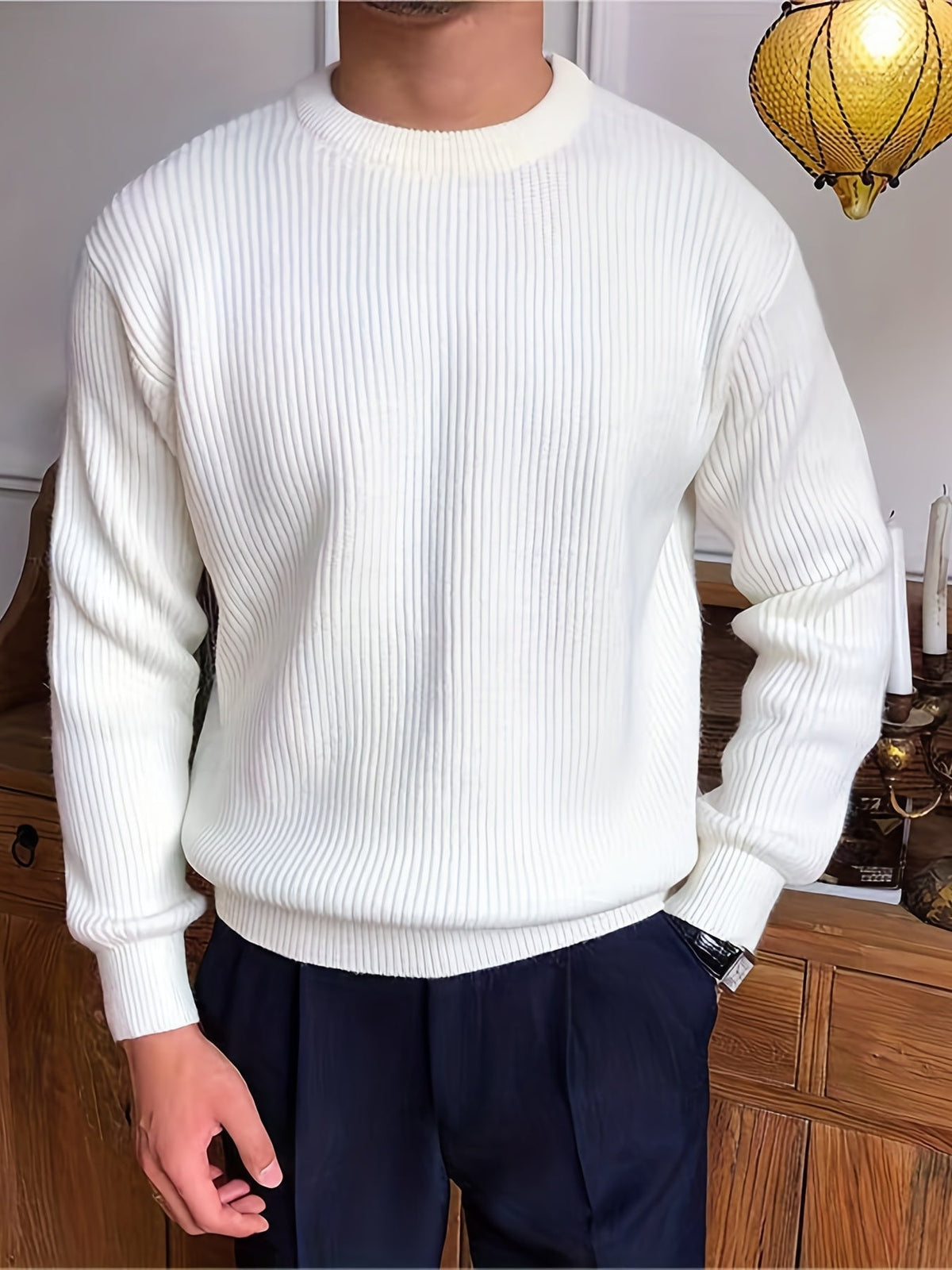 Sweter męski | wzór w warkocze, dopasowany krój
