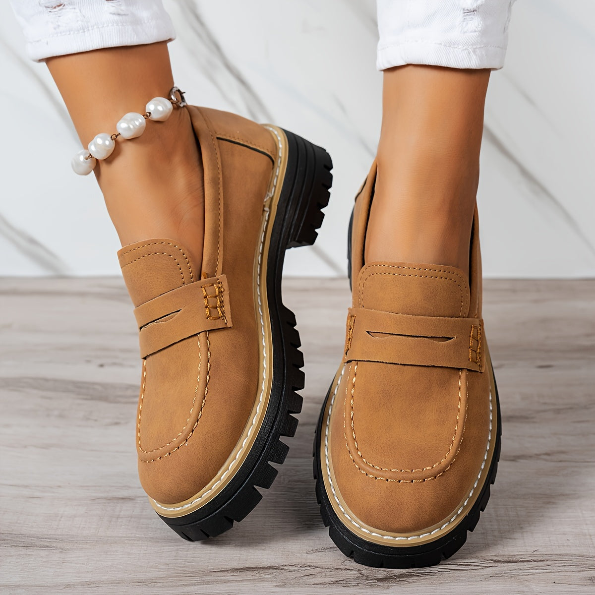 Mokasyny damskie | okrągły nosek, styl retro