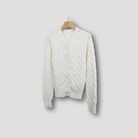 Sweter damski | warkoczowy splot, guziki