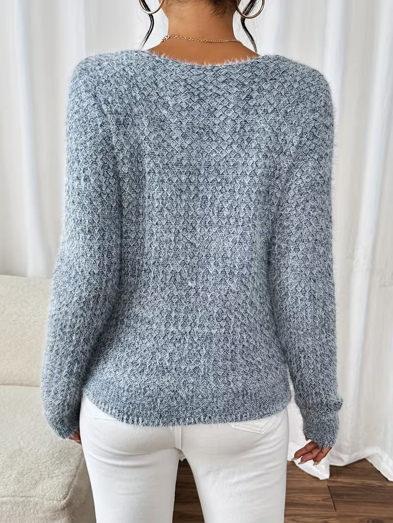 Sweter damski | dekolt V, luźny krój