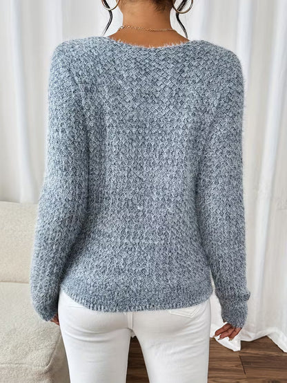 Sweter damski | dekolt V, luźny krój