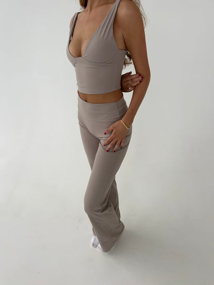 Komplet damski | prążkowana dzianina, crop top