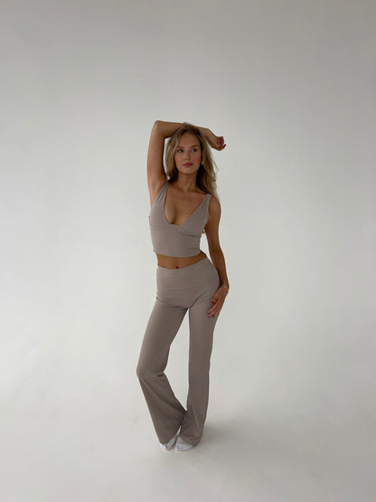 Komplet damski | prążkowana dzianina, crop top