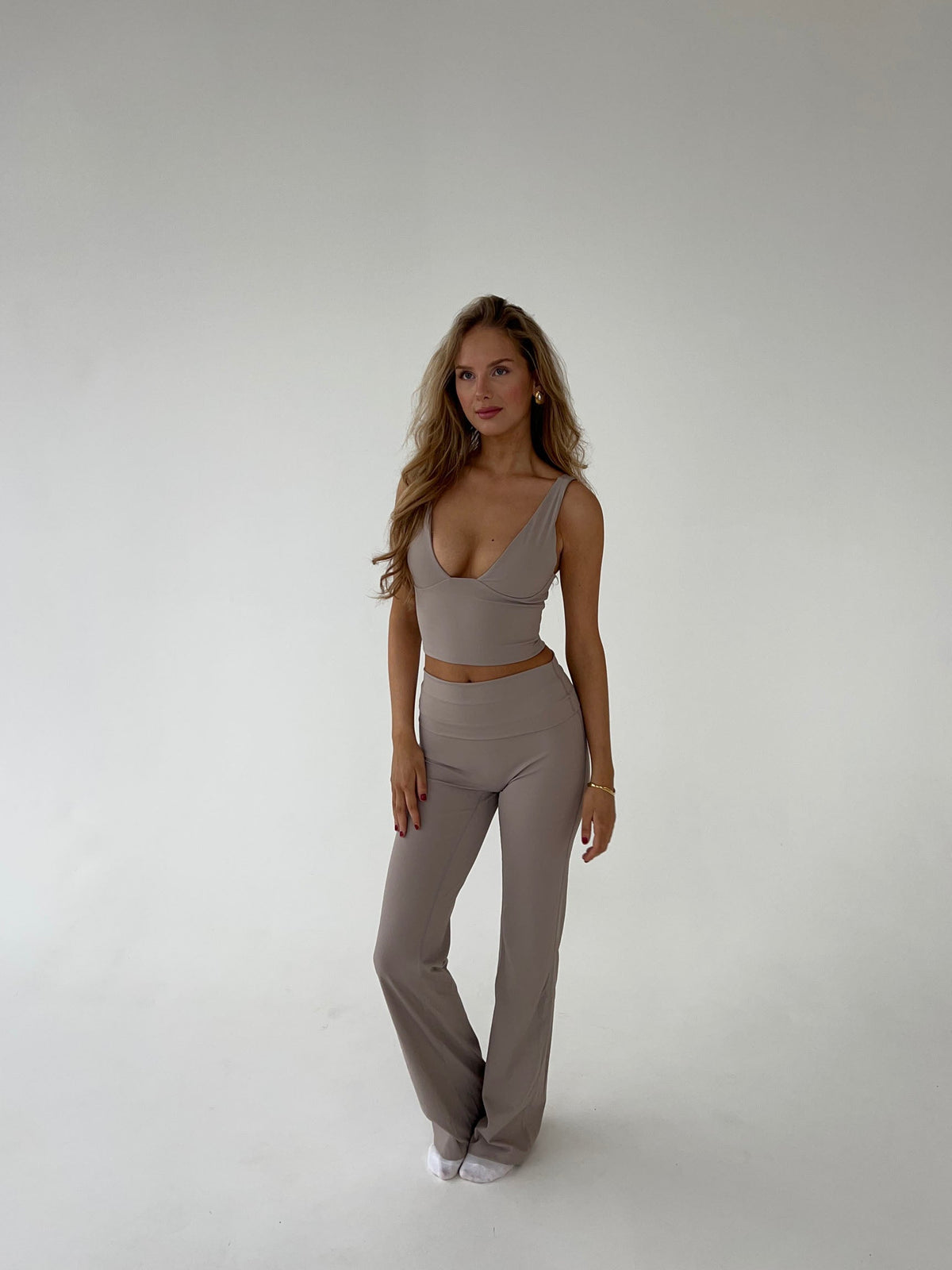 Komplet damski | prążkowana dzianina, crop top