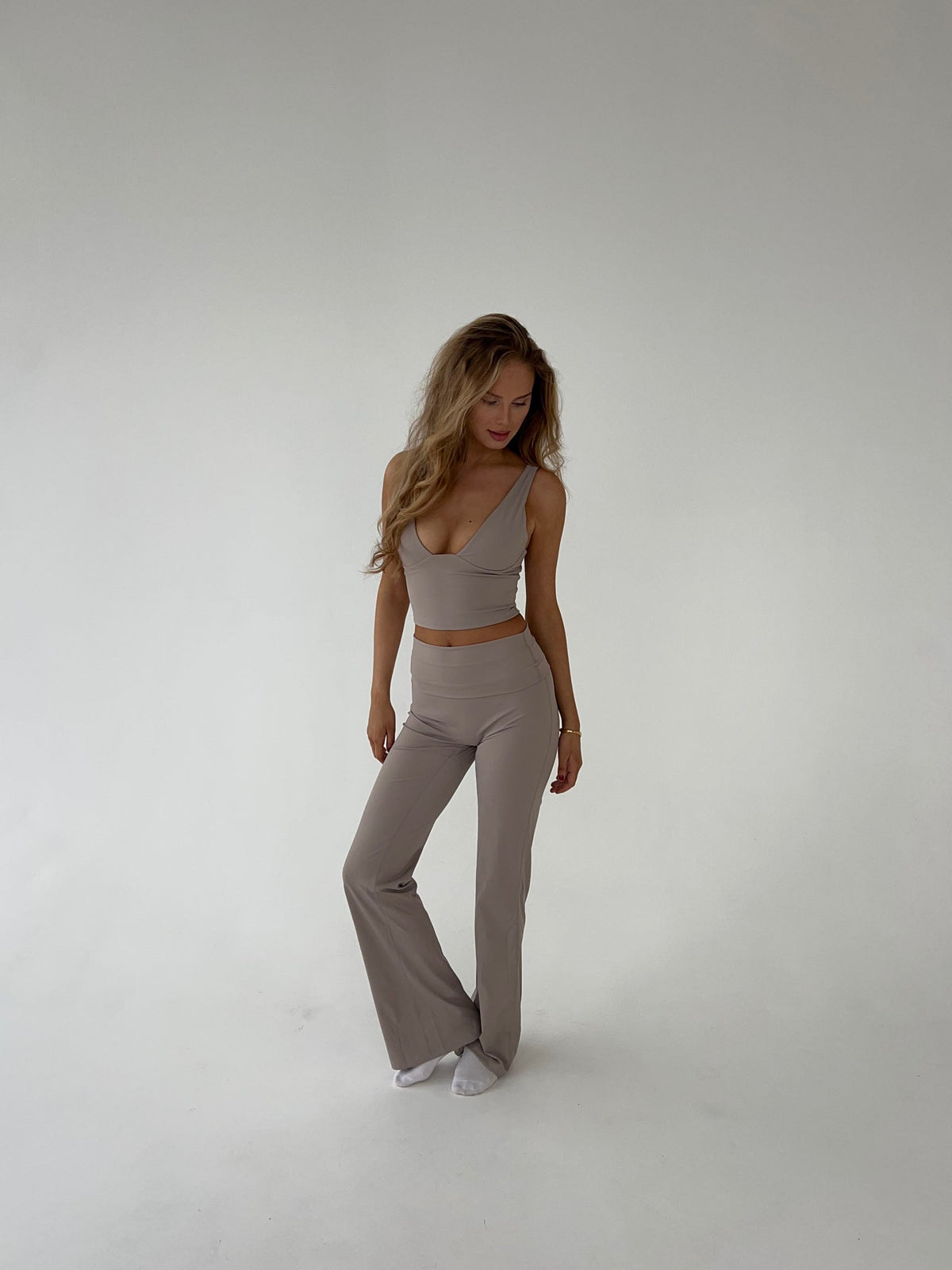 Komplet damski | prążkowana dzianina, crop top