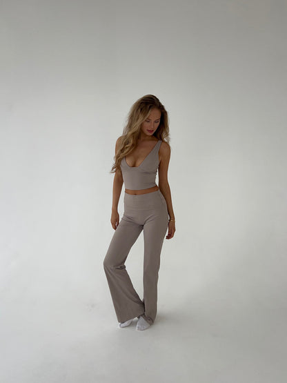 Komplet damski | prążkowana dzianina, crop top