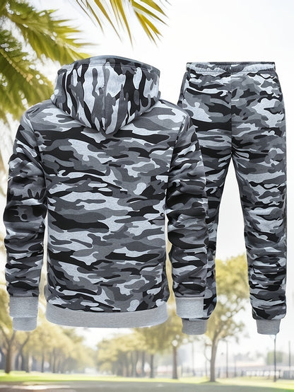 Bluza z kapturem męska | kamuflaż, sznurek w talii