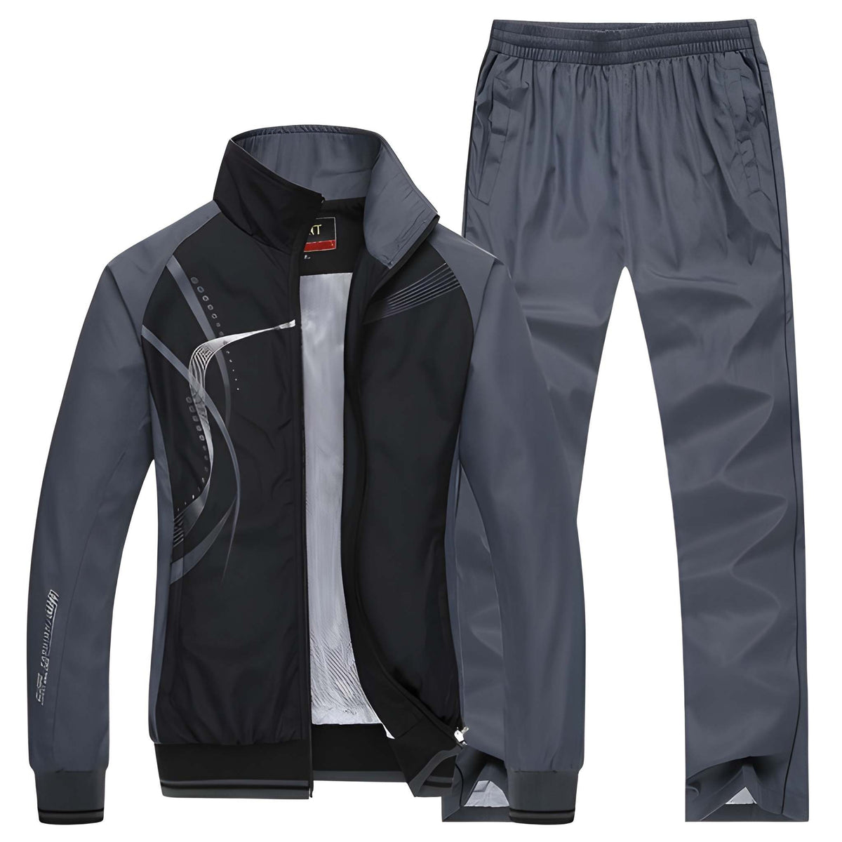 Dres męski dwuczęściowy | Kurtka z zamkiem, spodnie, oddychający materiał | Sportowy styl casual