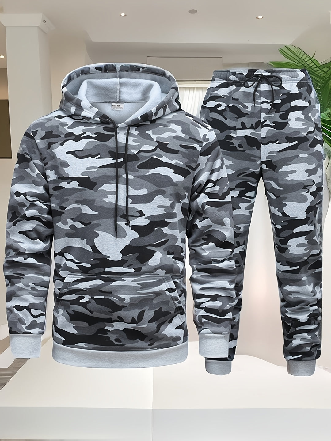 Bluza z kapturem męska | kamuflaż, sznurek w talii