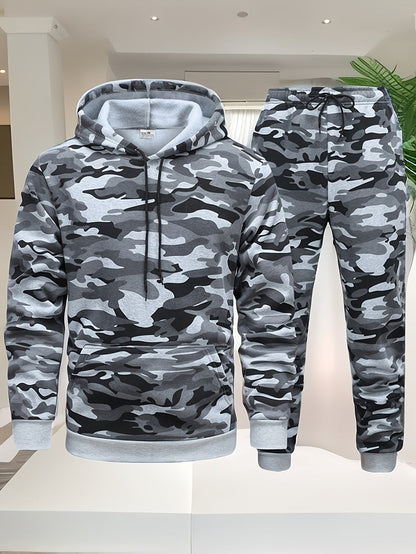 Bluza z kapturem męska | kamuflaż, sznurek w talii