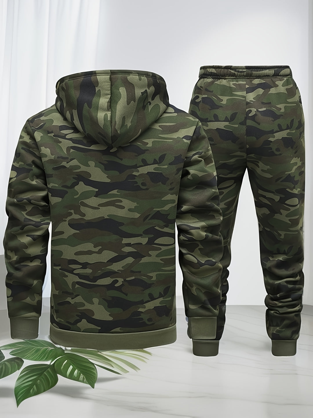 Bluza z kapturem męska | kamuflaż, sznurek w talii
