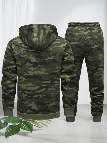 Bluza z kapturem męska | kamuflaż, sznurek w talii