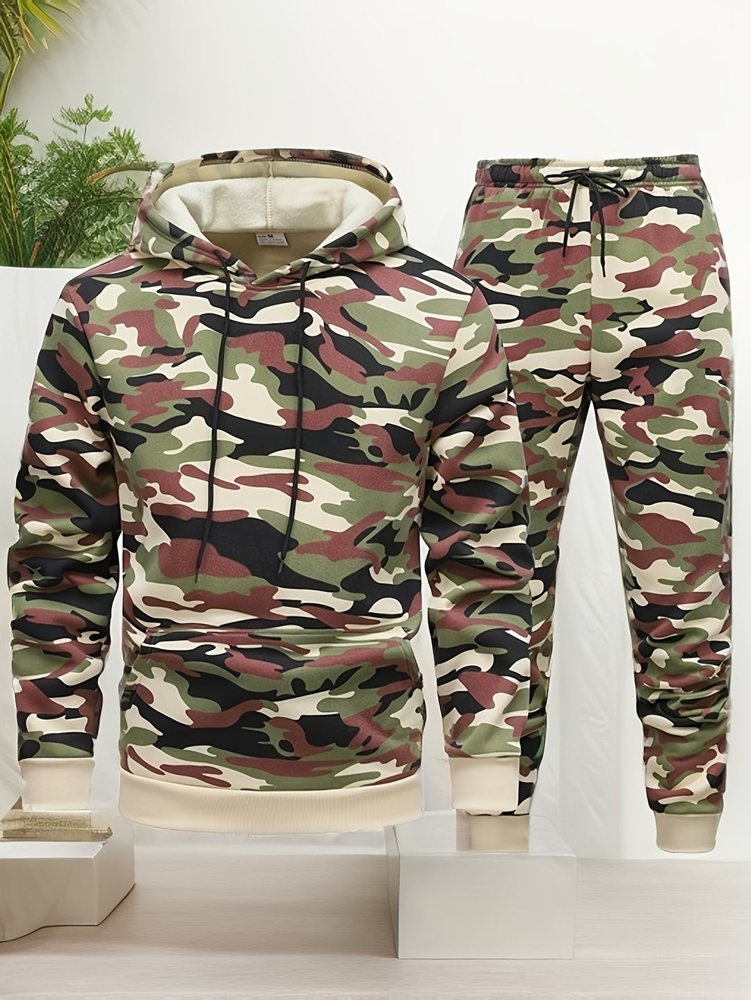 Bluza z kapturem męska | kamuflaż, sznurek w talii