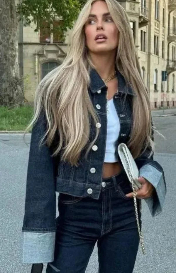 Denimowe Duo - Komplet damski jeansowy | Kurtka oversize, spodnie proste | Miejski styl casual